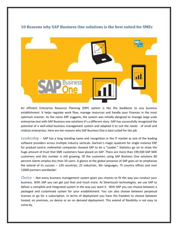 10 Reasons why SAP Business One solutions is the best suited for SMEs