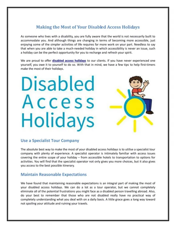 Making the Most of Your Disabled Access Holidays