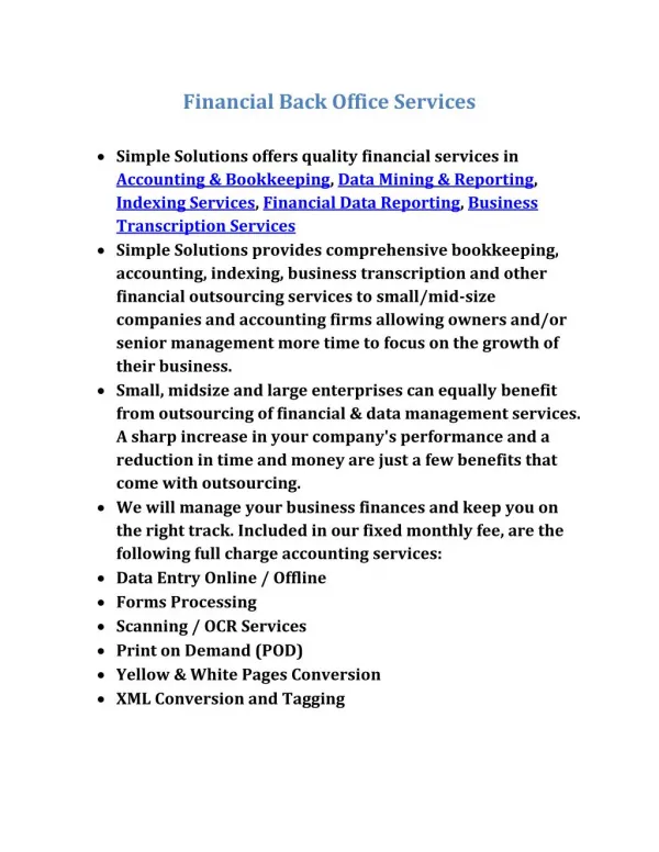 Financial Back office Services