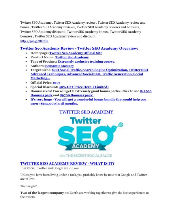 Twitter SEO Academy review and (MEGA) bonuses – Twitter SEO Academy