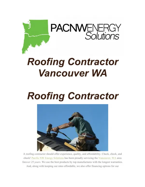 Roofing Contractors Vancouver WA