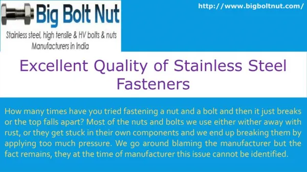 Excellent Quality of Stainless Steel Fasteners