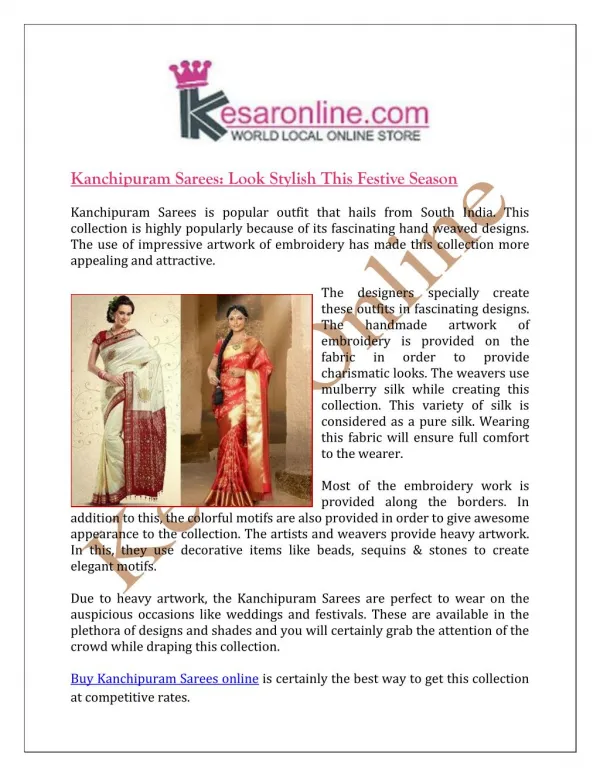 Kanchipuram Sarees Look Stylish this Festive Season