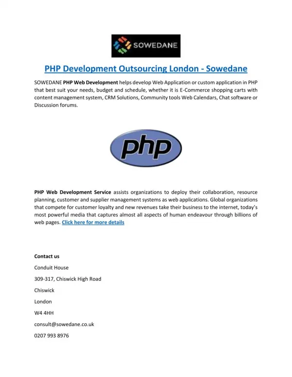 PHP Development Outsourcing London - Sowedane