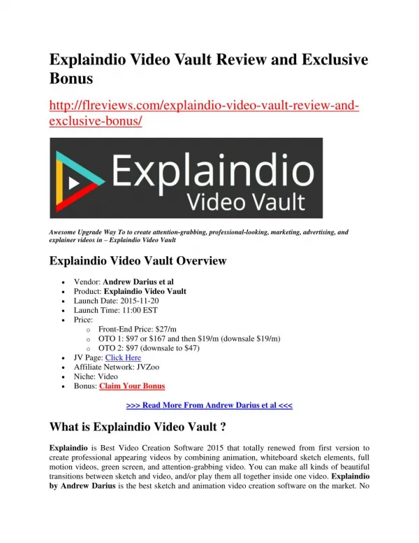 Explaindio Video Vault Review and Exclusive Bonuses