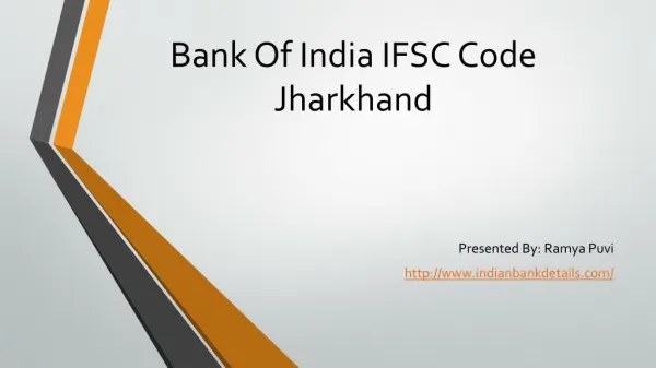 Bank Of India IFSC Code Jharkhand.