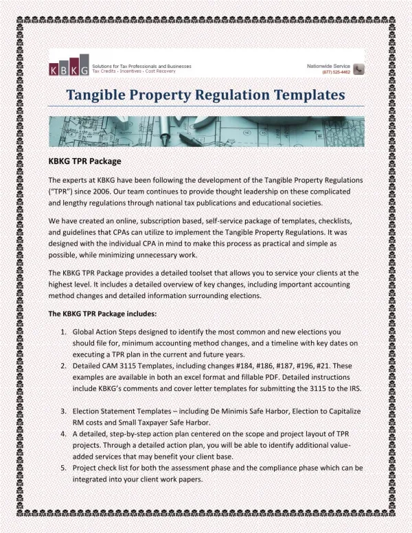 Tangible Property Regulation Templates