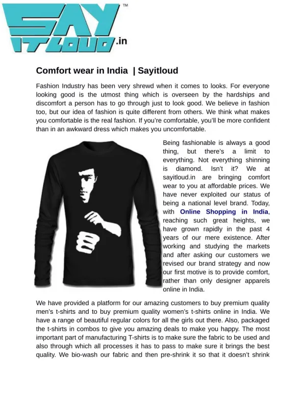 Comfort wear in India | Sayitloud