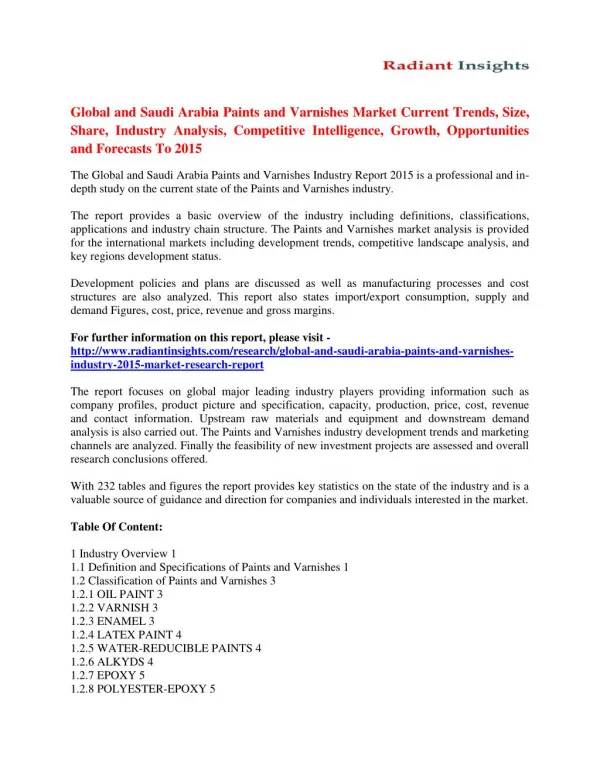 Paints and Varnishes Market Drivers, Trends & Growth Analysis To 2015