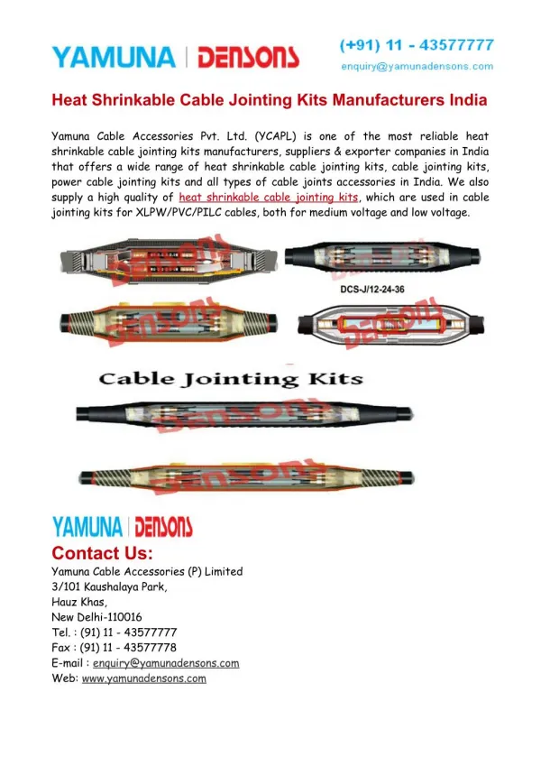 Heat Shrinkable Cable Jointing Kits Manufacturers India