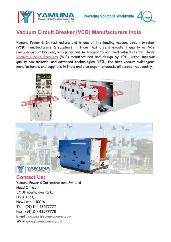 Vacuum Circuit Breaker (VCB) Manufacturers India