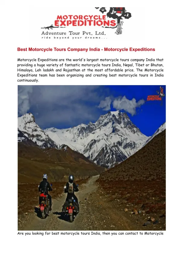 Best Motorcycle Tours India - Motorcycle Expeditions