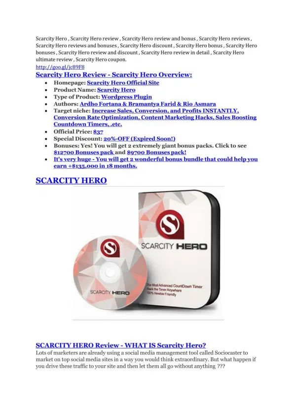 Scarcity Hero Review - 80% Discount and $26,800 Bonus. TRUST review and Download MEGA bonuses of Scarcity Hero: http://g
