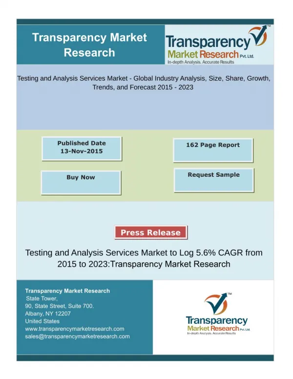Testing and Analysis Services Market to Log 5.6% CAGR from 2015 to 2023
