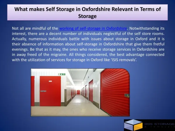 What makes Self Storage in Oxfordshire Relevant in Terms of Storage?