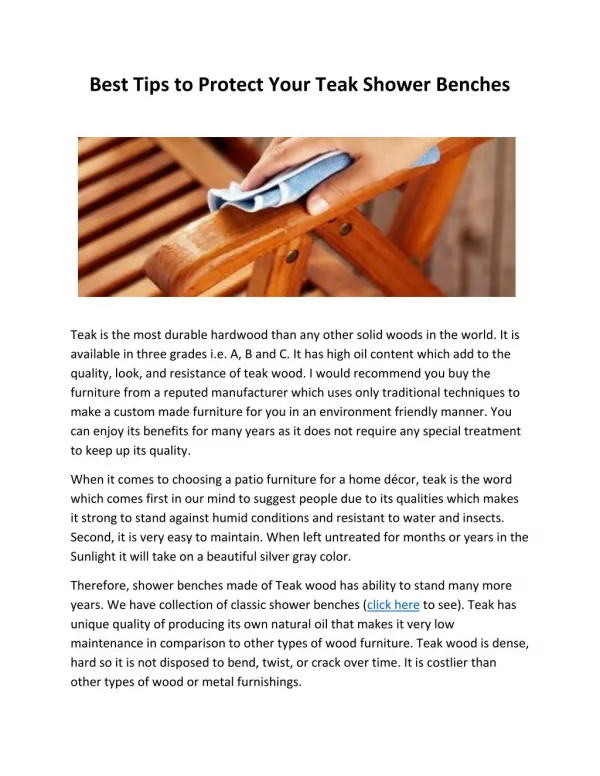 Tips to Protect Your Teak Shower Benches