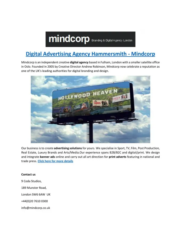 Digital Advertising Agency Hammersmith - Mindcorp