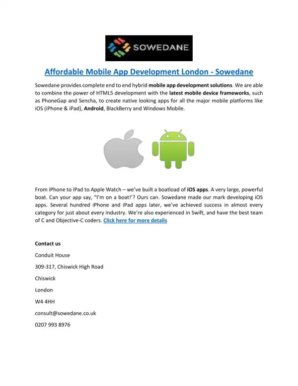 Affordable Mobile App Development London - Sowedane