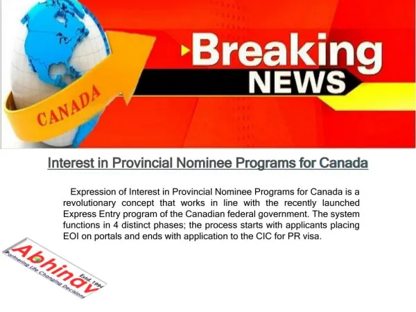 Interest in Provincial Nominee Programs for Canada