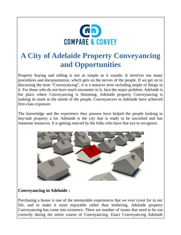 A City of Adelaide Property Conveyancing and Opportunities