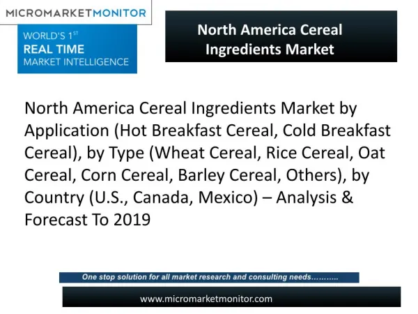 Global Cereal ingredients market looking for great success in upcoming years