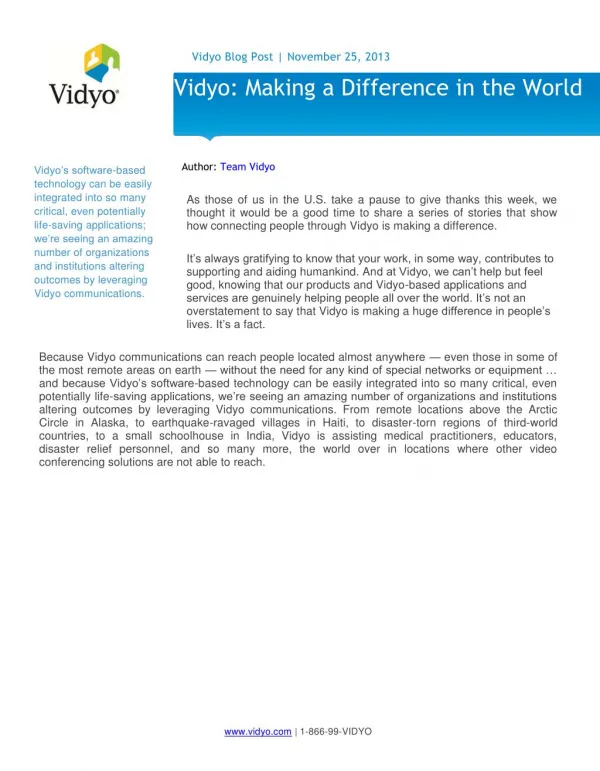 Vidyo: Making a Difference in the World