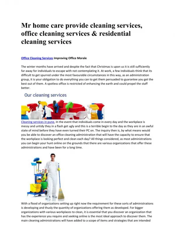 Mr Homecare cleaning services, office cleaning service in mumbai