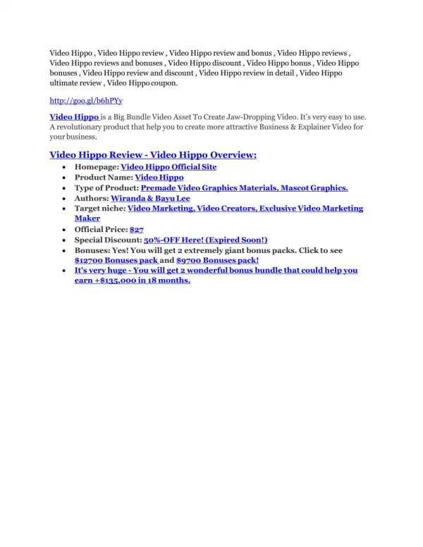 Video Hippo review and (FREE) $12,700 bonus-Video Hippo Discount