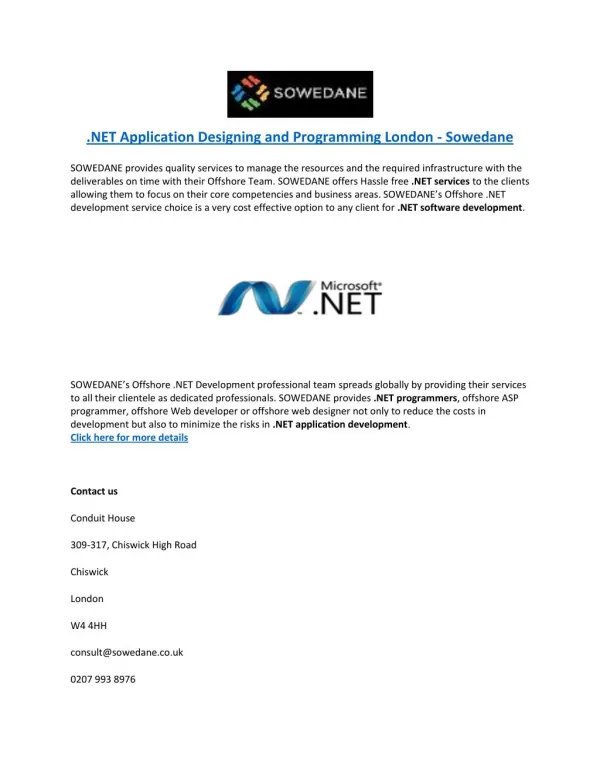 .NET Application Designing and Programming London - Sowedane