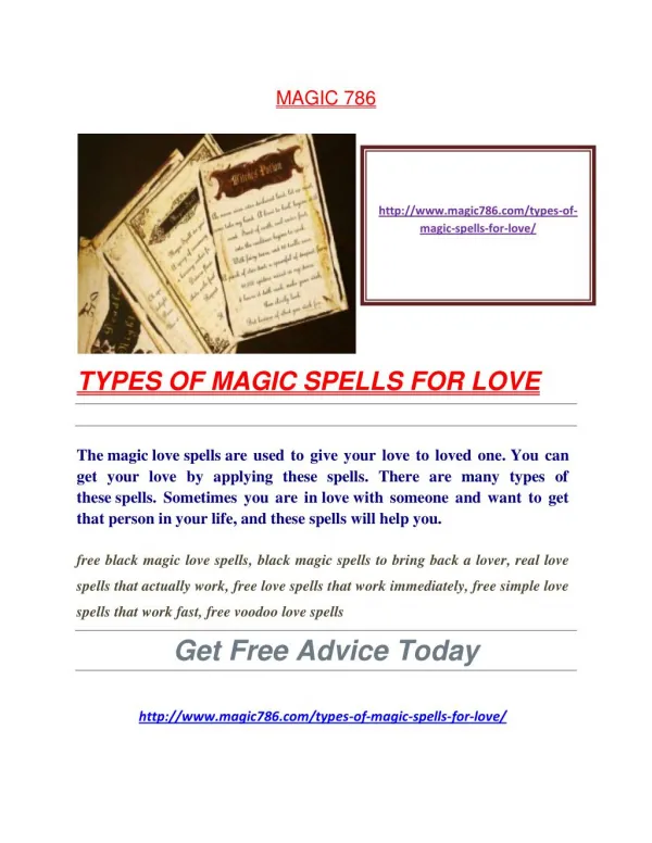 TYPES OF MAGIC SPELLS FOR LOVE
