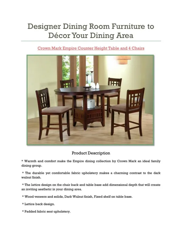 Designer Dining Room Furniture To Décor Your Dining Area