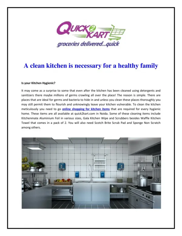 A clean kitchen is necessary for a healthy family