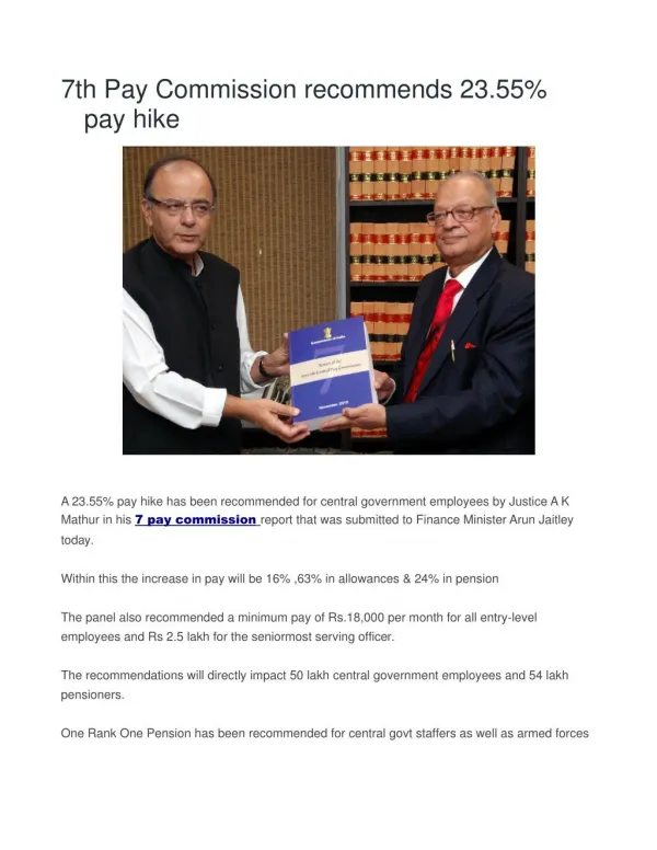 7th Pay Commission recommends 23.55% pay hike