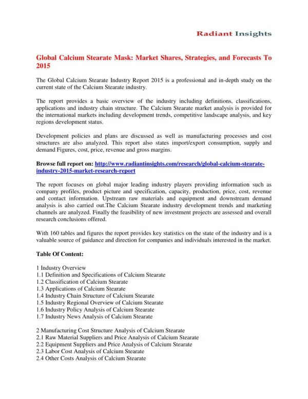 Calcium Stearate Market Overview and Developments by 2015