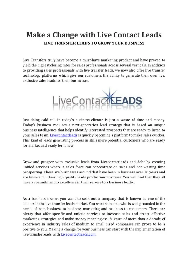 Make a Change with Live Contact Leads