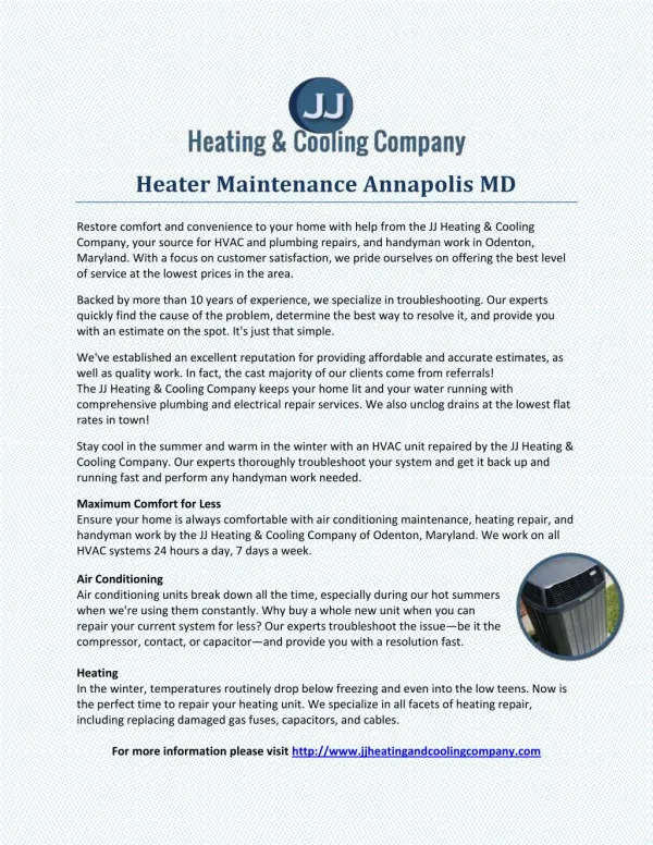 Heater Maintenance Annapolis MD