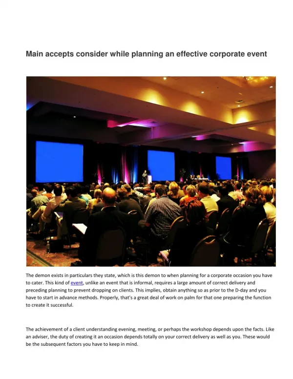Main accepts consider while planning an effective corporate event