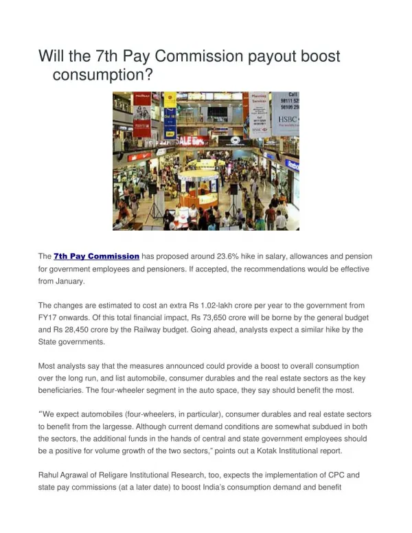 Will the 7th Pay Commission payout boost consumption?