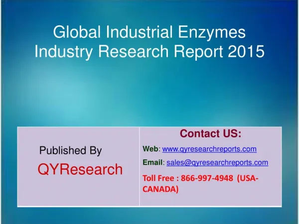 Global Industrial Enzymes Market 2015 Industry Growth, Trends, Outlook, Analysis, Research and Development
