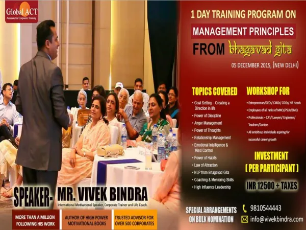 1 Day Corporate Training on Management Prinicples on Bhagavad Gita