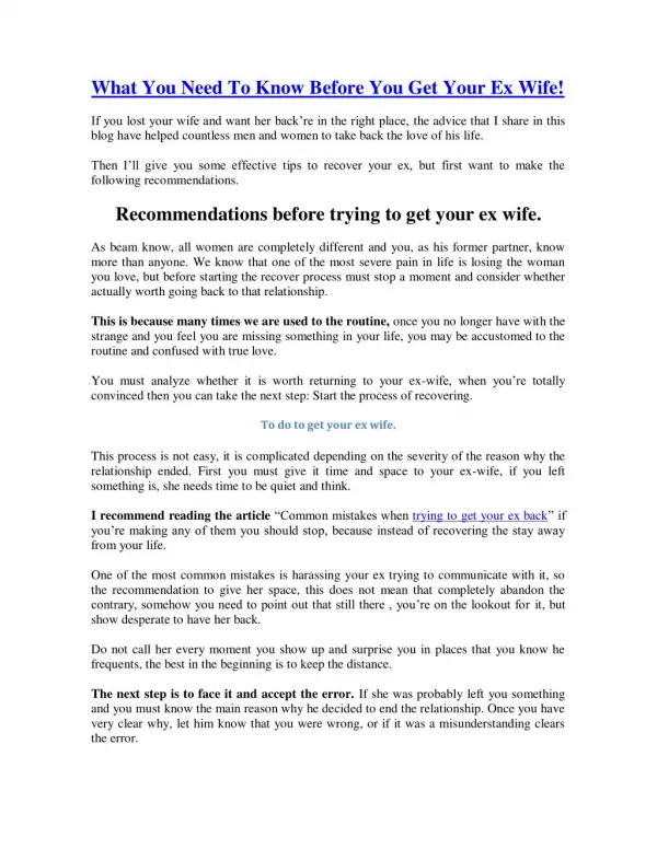 What You Need To Know Before You Get Your Ex Wife!