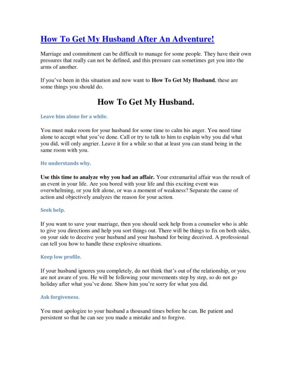 How To Get My Husband After An Adventure!