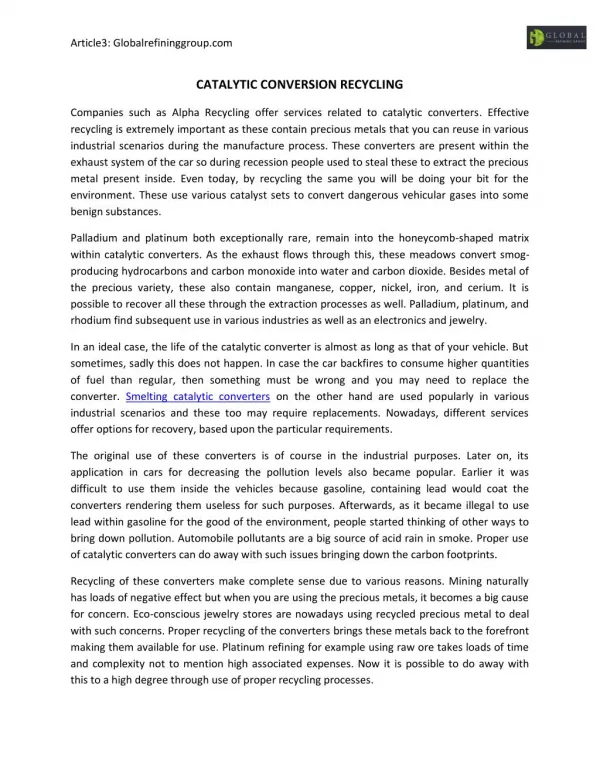 Catalytic Conversion Recycling