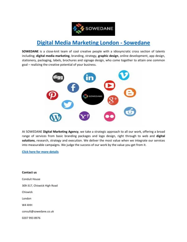 Digital Media Marketing London - Sowedane