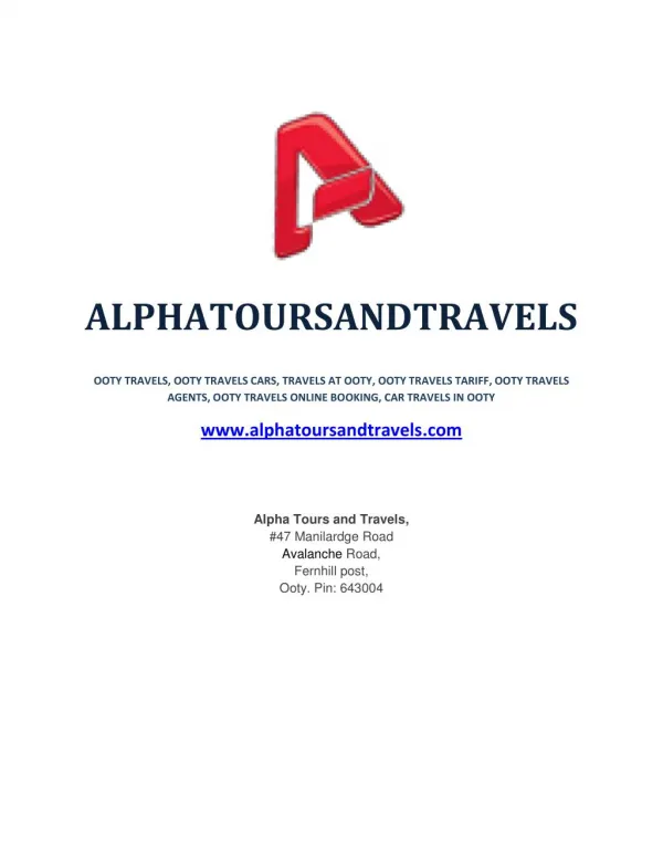 Ooty Travels | Travels in Ooty | Tour Packages Ooty - alphatoursandtravels