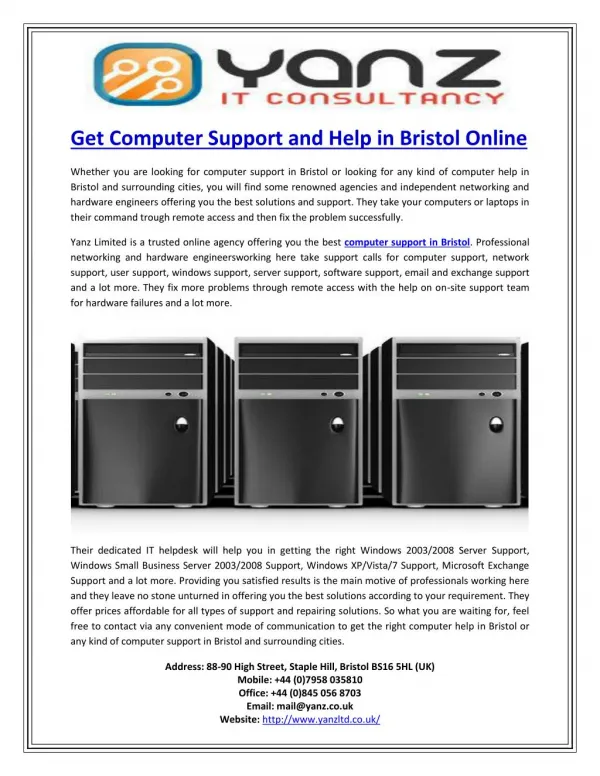 Get Computer Support and Help in Bristol Online