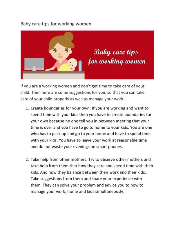 Baby care tips for working women