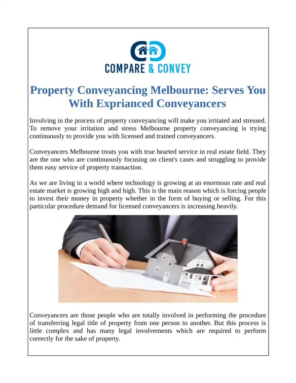 Property Conveyancing Melbourne: Serves You With Exprianced Conveyancers