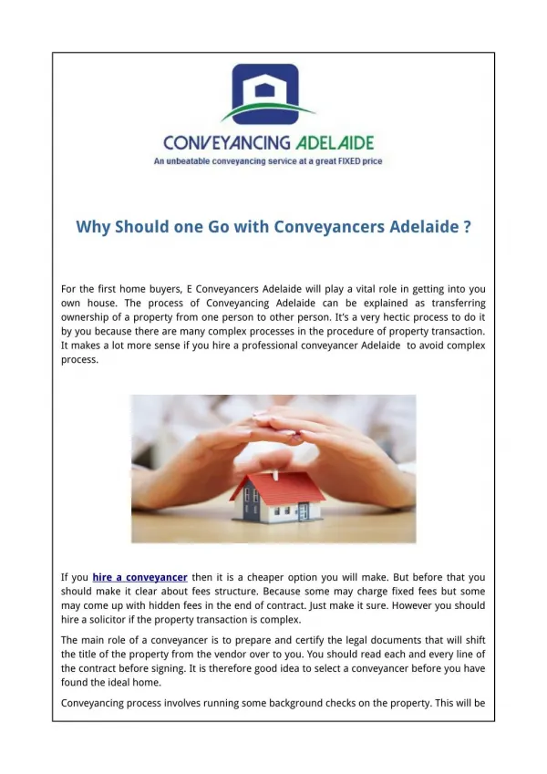 Why Should one Go with Conveyancers Adelaide ?