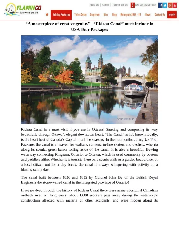 A masterpiece of creative genius - Rideau Canal must include in USA Tour Packages